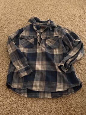 Blue and Gray Plaid Long Sleeve Shirt - Unbranded